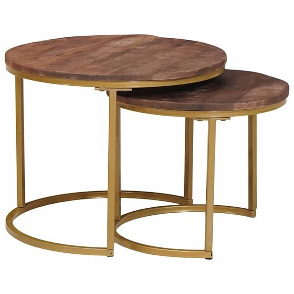 vidaXL Tables basses gigognes 2 pcs Bois de mangue massif et acier