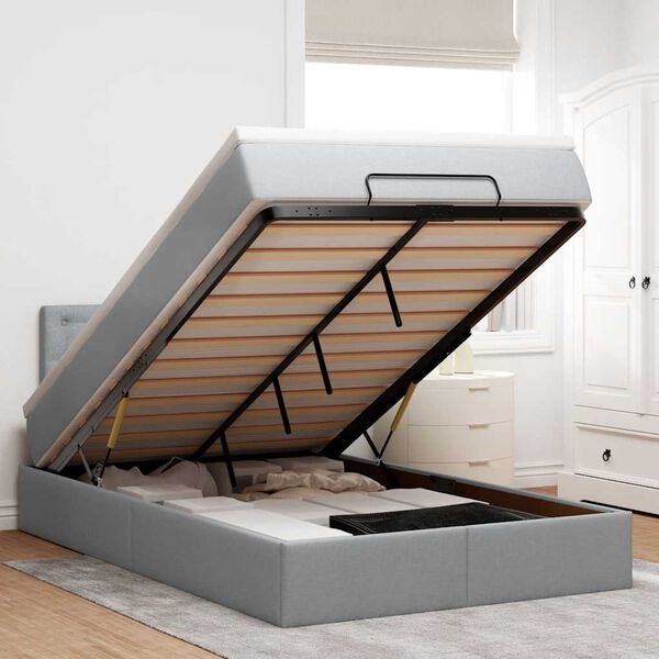 vidaXL Lit ottoman avec matelas gris clair 120x200 cm tissu