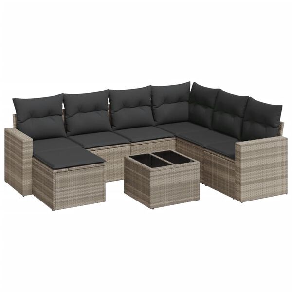 vidaXL Salon de jardin 8 pcs avec coussins gris clair r&eacute;sine tress&eacute;e