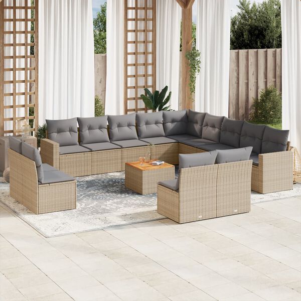 vidaXL Salon de jardin avec coussins 14 pcs beige r&eacute;sine tress&eacute;e