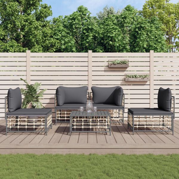 vidaXL Salon de jardin 5 pcs avec coussins anthracite résine tressée