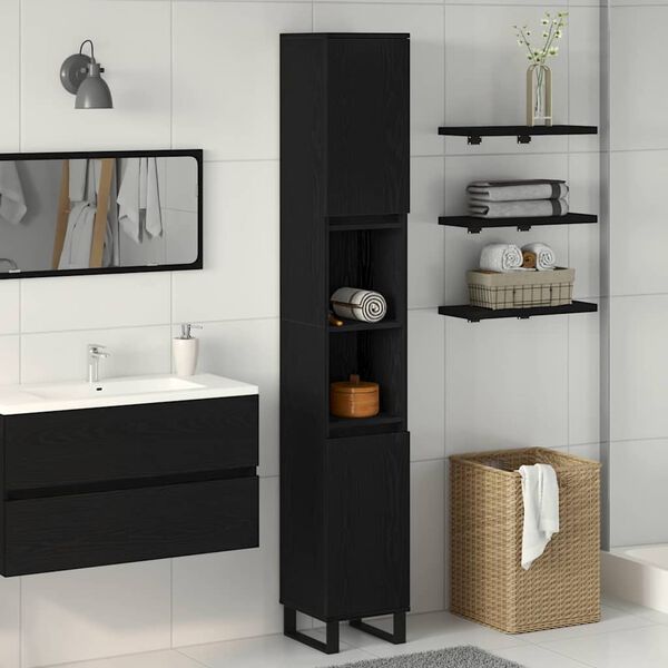 vidaXL Cabinet de salle de bain avec porte Ch&ecirc;ne noir 30 x 30 x 190 cm