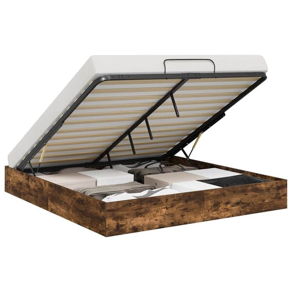 vidaXL Cadre de lit ottoman avec stockage Ch&ecirc;ne fum&eacute; 193 x 120 x 25 cm