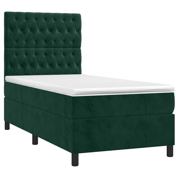 vidaXL Sommier &agrave; lattes de lit et matelas et LED Vert fonc&eacute; 90x190 cm