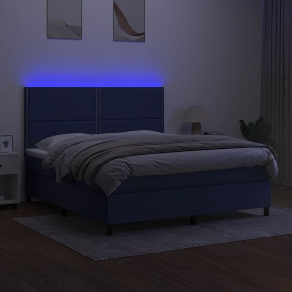 vidaXL Sommier &agrave; lattes de lit et matelas et LED Bleu 180x200 cm Tissu