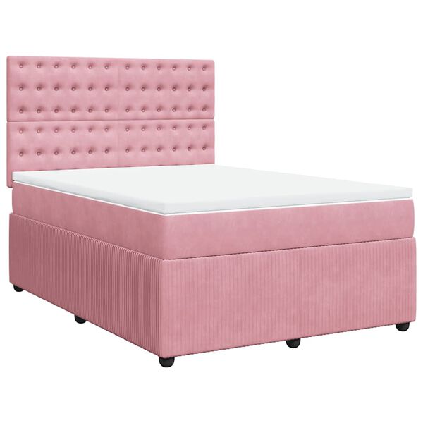 vidaXL Sommier &agrave; lattes de lit avec matelas Rose 140x190 cm Velours