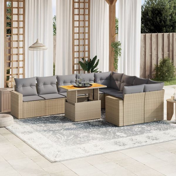 vidaXL Salon de jardin avec coussins 10 pcs beige r&eacute;sine tress&eacute;e