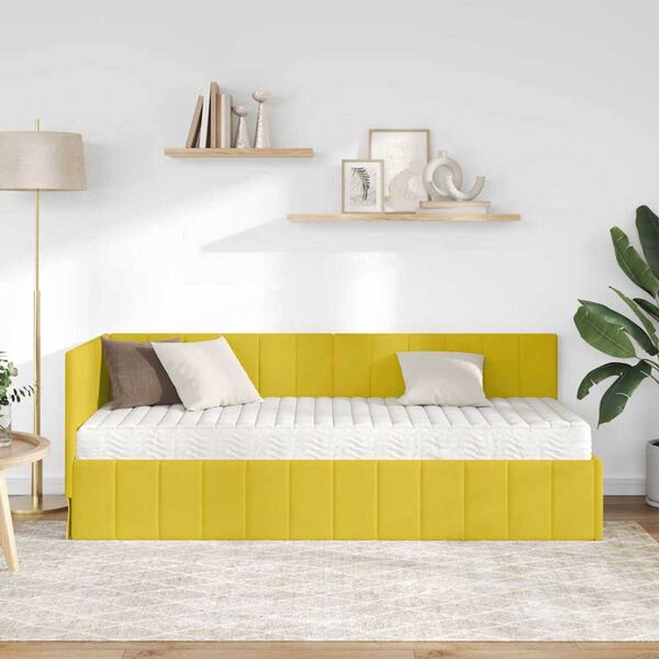 vidaXL Cadre de lit d'angle avec matelas Jaune 80 x 200 cm Velours