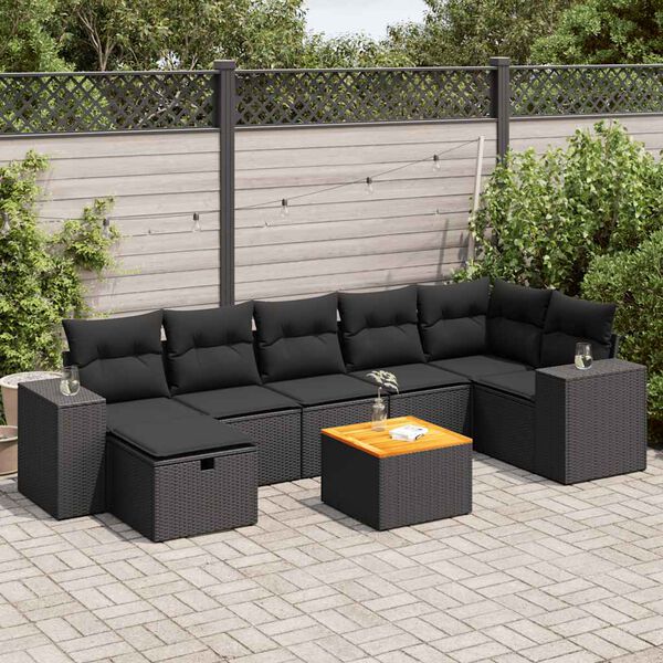 vidaXL Salon de jardin 8 pcs avec coussins noir r&eacute;sine tress&eacute;e