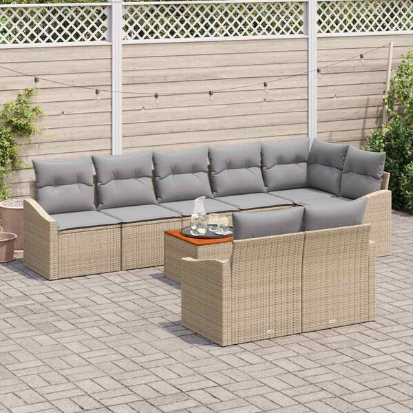 vidaXL Ensemble de canap&eacute; de jardin avec coussin 9 pcs Beige polyrotin