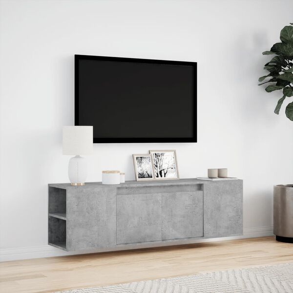 vidaXL Meuble TV mural avec lumi&egrave;res LED gris b&eacute;ton 135x31x39,5 cm