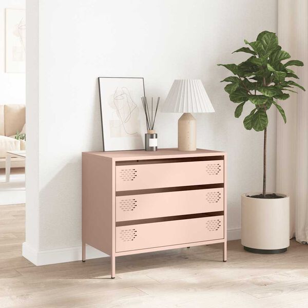 vidaXL Buffet rose 68x39x58,5 cm acier laminé à froid