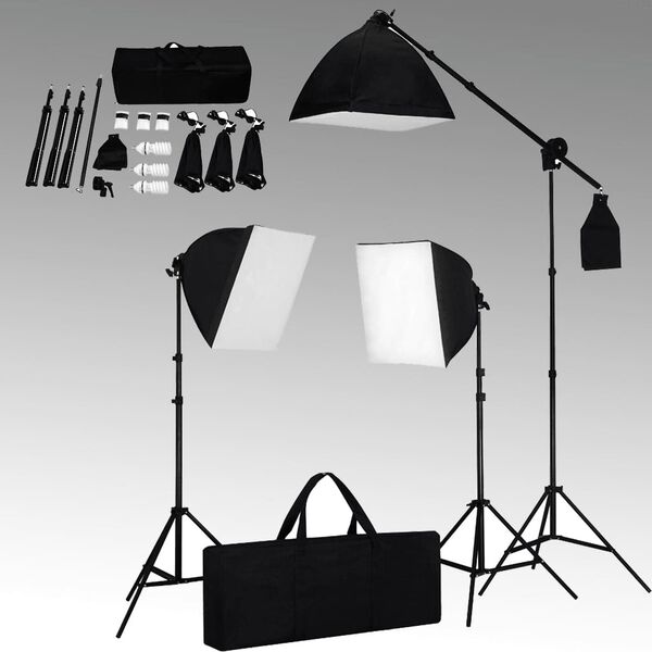 vidaXL Kit de studio photo avec bo&icirc;tes &agrave; lumi&egrave;re et toile de fond