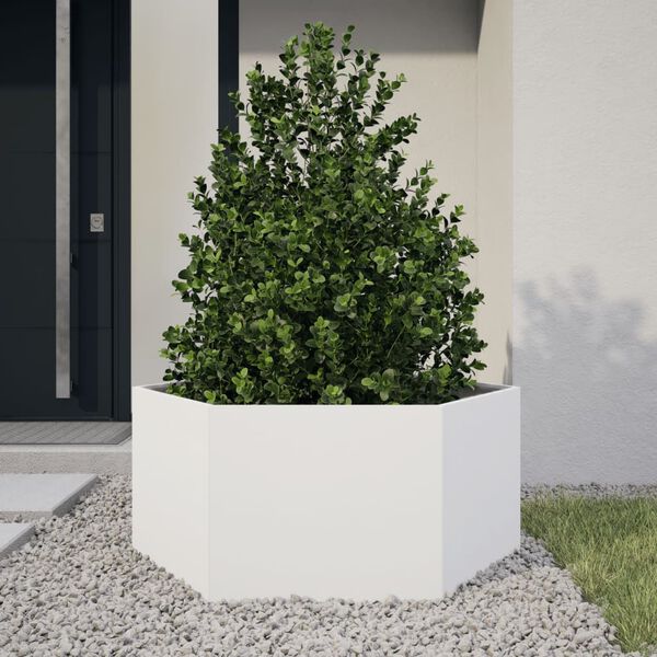 vidaXL Jardini&egrave;re blanc hexagone 104x90x45 cm acier