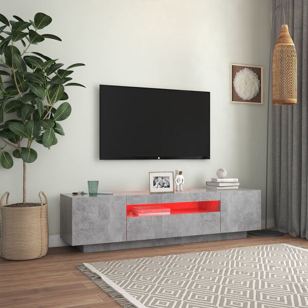 vidaXL Meuble TV avec lumi&egrave;res LED gris b&eacute;ton 160x35x40 cm