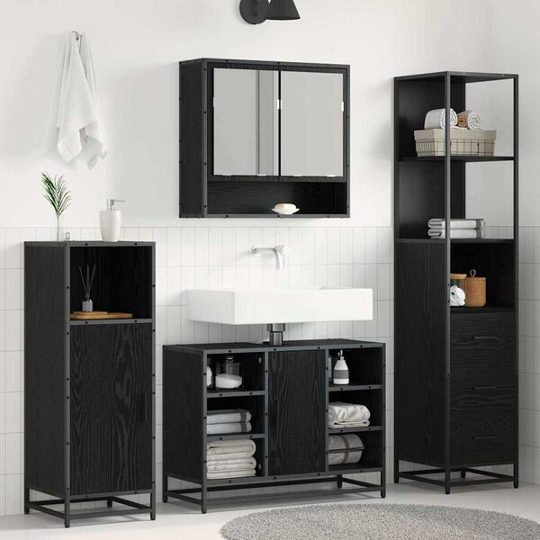 vidaXL Ensemble de mobilier de salle de bain avec tiroir Ch&ecirc;ne noir