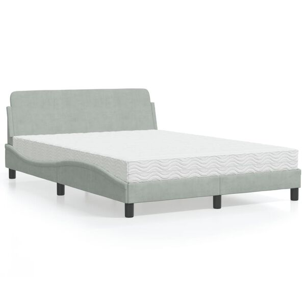 vidaXL Lit avec matelas Dover gris clair 140x190 cm velours