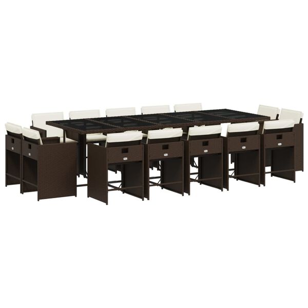 vidaXL Ensemble &agrave; manger de jardin avec coussins 15 pcs marron rotin