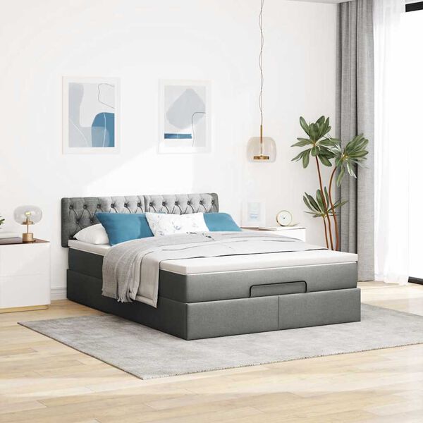 vidaXL Lit ottoman avec matelas gris foncé 140x200 cm tissu
