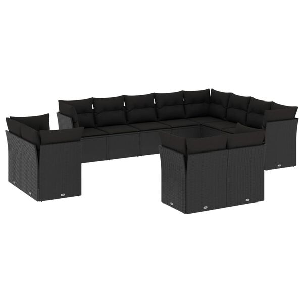 vidaXL Salon de jardin 12 pcs avec coussins noir r&eacute;sine tress&eacute;e