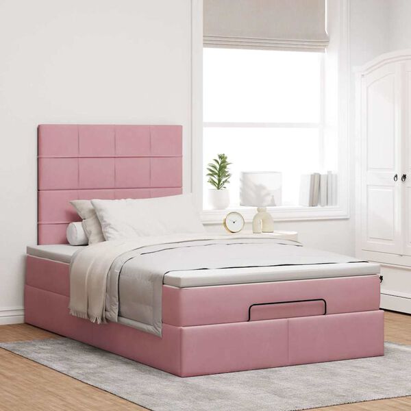 vidaXL Cadre de lit ottoman avec matelas rose 120x190 cm velours