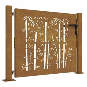 vidaXL Portail de jardin 100x75 cm en acier Corten et bambou