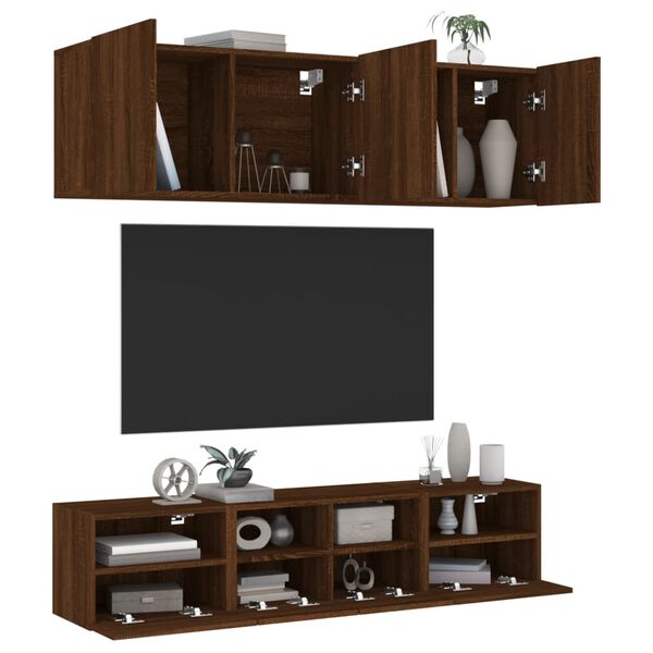 vidaXL Unit&eacute;s murales TV 5 pcs ch&ecirc;ne marron bois d'ing&eacute;nierie