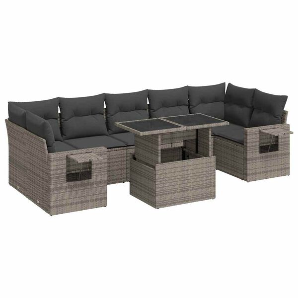 vidaXL Salon de jardin 8 pcs avec coussins gris r&eacute;sine tress&eacute;e