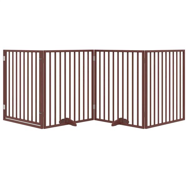 vidaXL Porte pour chien pliable &agrave; 4 panneaux, marron, 320 cm, bois de peuplier