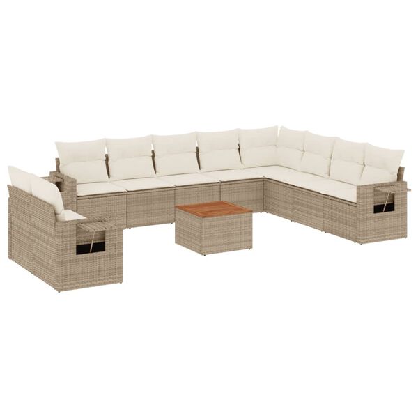vidaXL Salon de jardin 11 pcs avec coussins beige r&eacute;sine tress&eacute;e