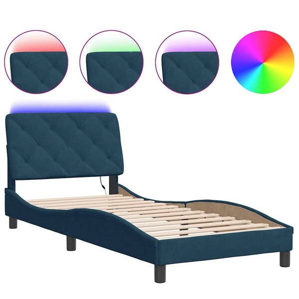 vidaXL Cadre de lit avec LED sans matelas bleu 80x200 cm velours
