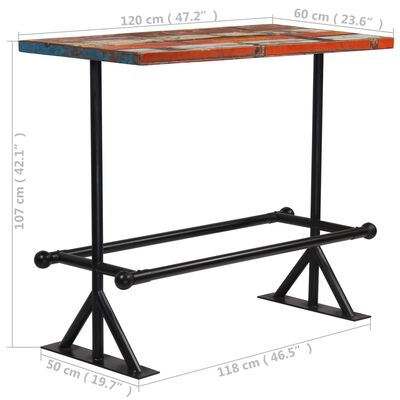 vidaXL Table de bar Bois massif recyclé Multicolore 120 x 60 x 107 cm