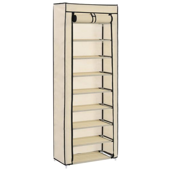 vidaXL Armoire &agrave; chaussures avec housse Cr&egrave;me 57x29x162 cm Tissu