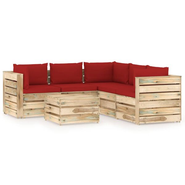 vidaXL Salon de jardin 6 pcs avec coussins Bois impr&eacute;gn&eacute; de vert