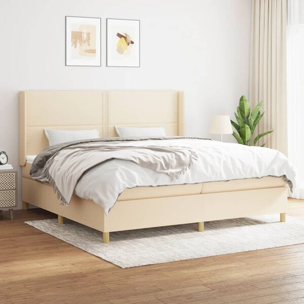 vidaXL Sommier &agrave; lattes de lit avec matelas Cr&egrave;me 200x200 cm Tissu