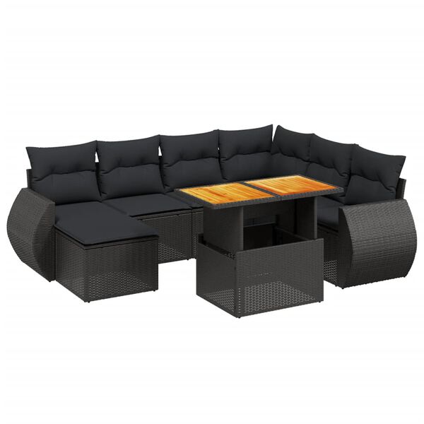 vidaXL Salon de jardin 8 pcs avec coussins noir r&eacute;sine tress&eacute;e