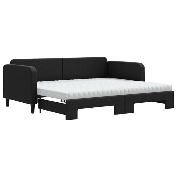 vidaXL Lit de jour avec gigogne et matelas noir 90x200 cm tissu