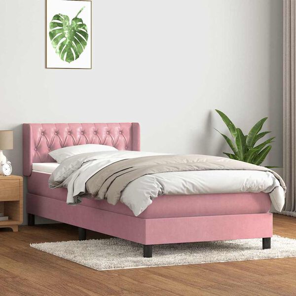 vidaXL Sommier &agrave; lattes de lit avec matelas rose 100x220 cm velours