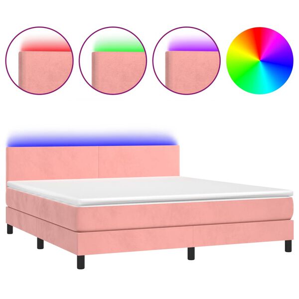 vidaXL Sommier &agrave; lattes de lit avec matelas LED Rose 160x200cm Velours