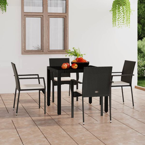 vidaXL Chaises de jardin lot de 4 avec coussins Résine tressée Noir