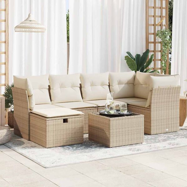 vidaXL Salon de jardin avec coussins 6 pcs beige r&eacute;sine tress&eacute;e