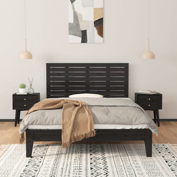 vidaXL T&ecirc;te de lit murale Noir 126x3x63 cm Bois massif de pin
