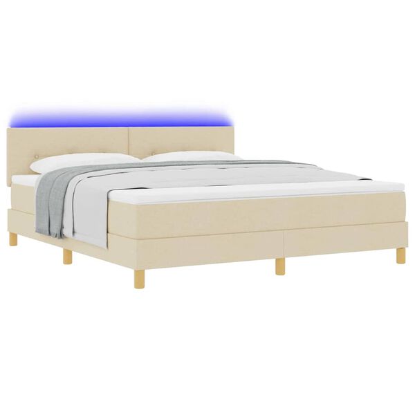 vidaXL Lit &agrave; ressort LED avec matelas Cr&egrave;me 180 x 200 cm tissu