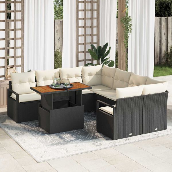 vidaXL Ensemble de canapé de jardin 9 pcs Noir Poly rotin
