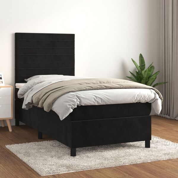 vidaXL Sommier &agrave; lattes de lit avec matelas Noir 100x200 cm Velours