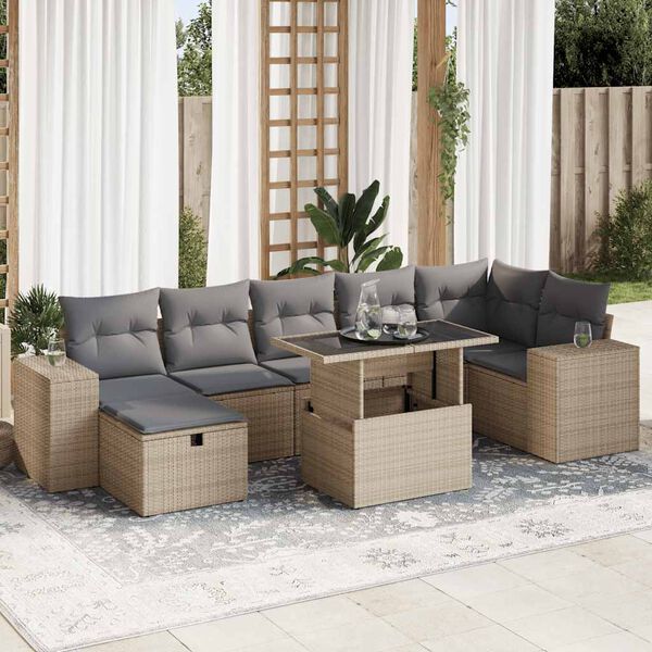vidaXL Salon de jardin avec coussins 5 pcs beige r&eacute;sine tress&eacute;e
