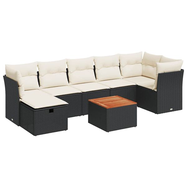 vidaXL Salon de jardin 8 pcs avec coussins noir r&eacute;sine tress&eacute;e