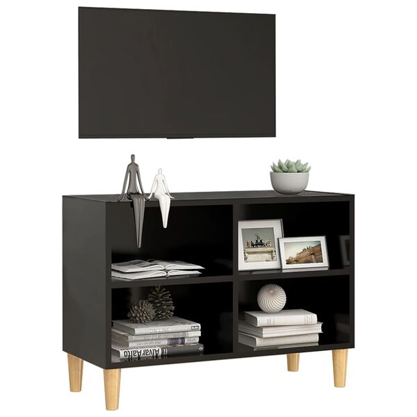 vidaXL Meuble TV avec pieds en bois massif Noir 69,5x30x50 cm