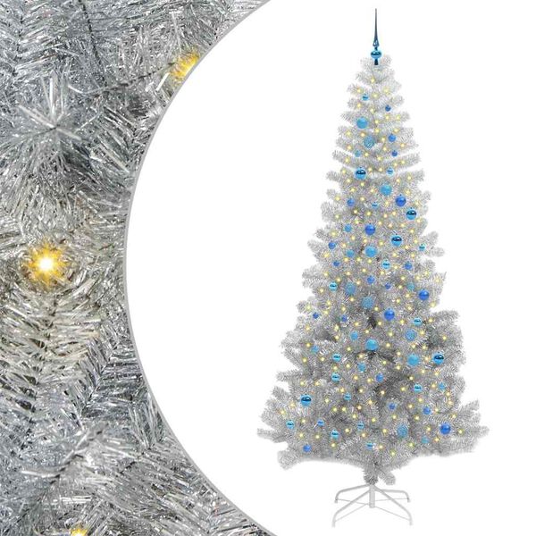 vidaXL Sapin de No&euml;l avec 300 LED avec support Argent 240 cm PET