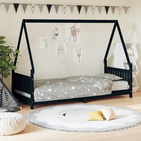 vidaXL Cadre de lit pour enfants noir 80x200 cm bois de pin massif